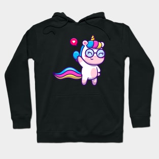 Cute Unicorn Waving Hand Cartoon Hoodie